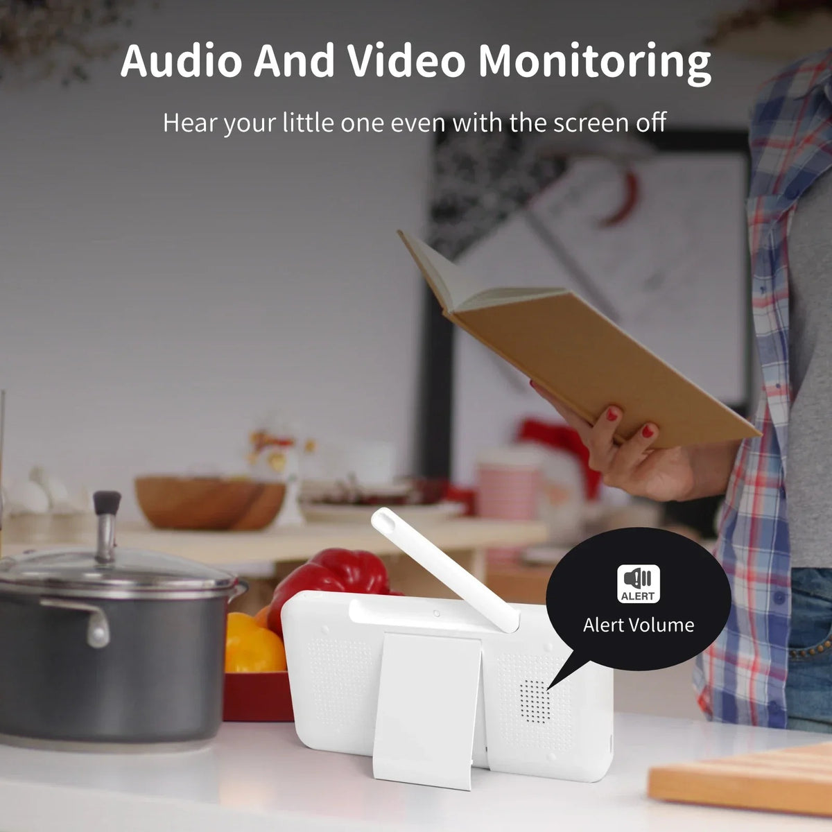Baby Monitor - Babyfoon met Camera - Binnencamera - 355 ° PTZ 300 m bereik tweerichtingsvideo - Nachtzicht - 5 inch LCD - Video-intercom - Grijs - QUORE