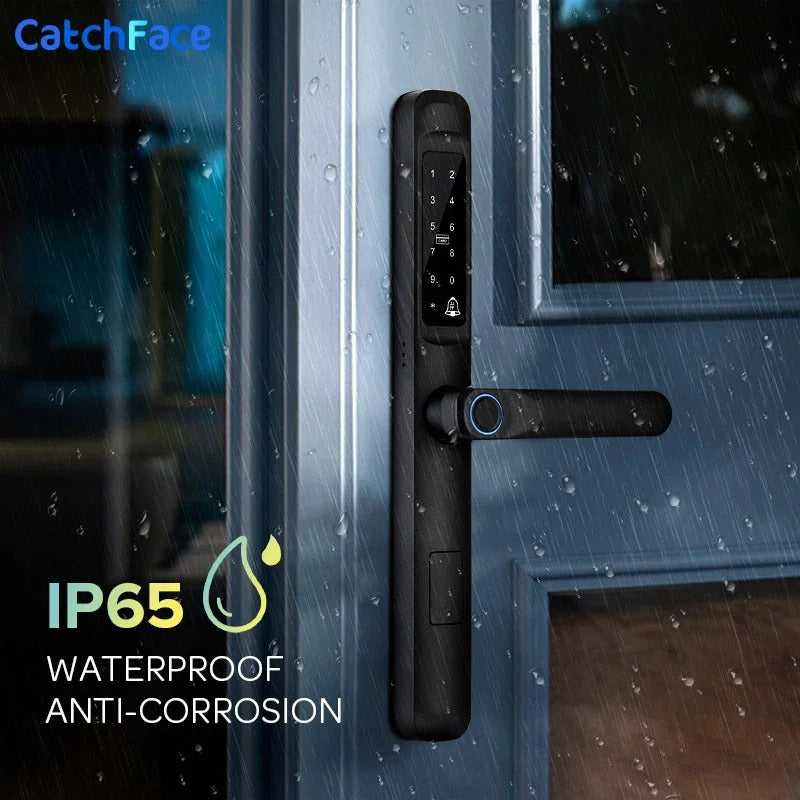 Slank Deurslot - Smart Lock - Elektrisch Deurslot - IP66 - WIFI - Biometrisch - APP - Mechanische sleutels - Kaart - Wachtwoord - Met insteekslot - Zwart