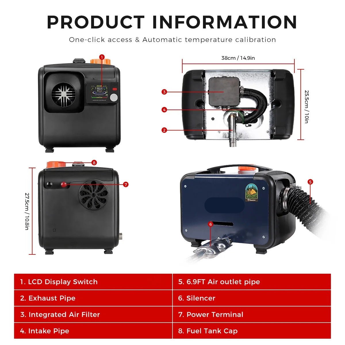 Diesel Heater - Electric Heater - 8KW - Bluetooth App &amp; Remote Control - Ultra Quiet Night Heater for Camper, Motorhome, Tent, House - A2105L Switch - Blue