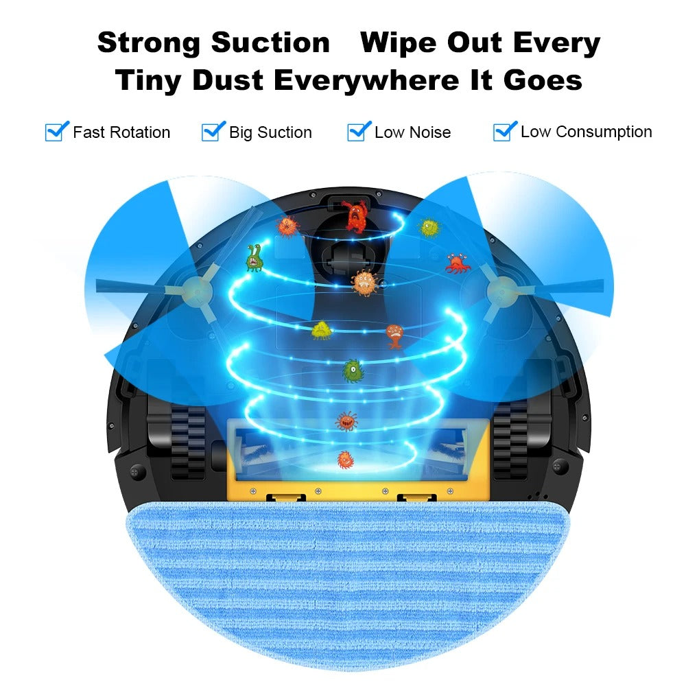LIECTROUX - Robotstofzuiger - Kaartnavigatie - Smart Partition - WiFi-app - 6KPa zuigkracht - Droge en natte dweil - Desinfectie - Superdun - Zwart - QUORE