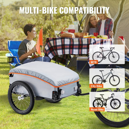 Vevor - Fietskar - Opvouwbaar - met universele koppeling - Compacte opslag - Draagvermogen van 100 lbs - Waterdichte hoes en veilige reflectoren - Past op fietswielen van 22"-28" - Zwart