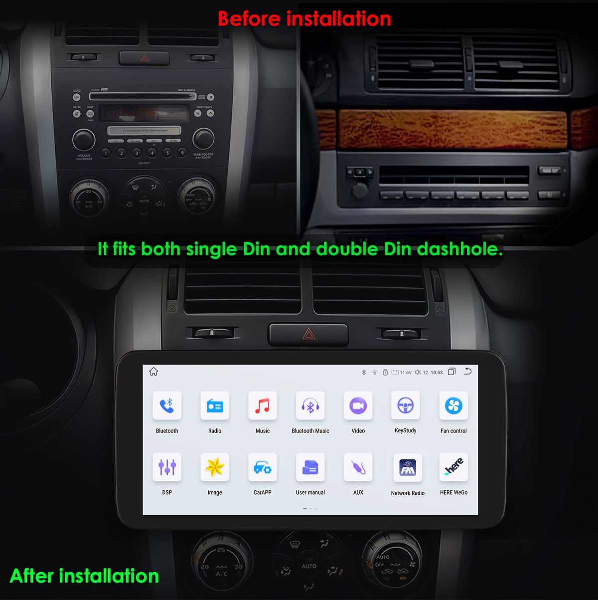 Auto Multimedia Speler - 10.33inch - S6 - 6GB - 64GB - Carplay Scherm - Touchscreen - Navigatiesysteem Auto - Universeel - Multimedia Autoradio - QUORE