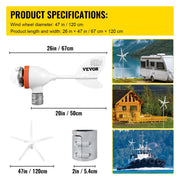 Wind Turbine - Windmill Generator - Wind Turbine Generator - Wind Energy - Wind Turbine - 12V - 29A - 900RPM - 500W - 5 Nylon Fiber Blades - White