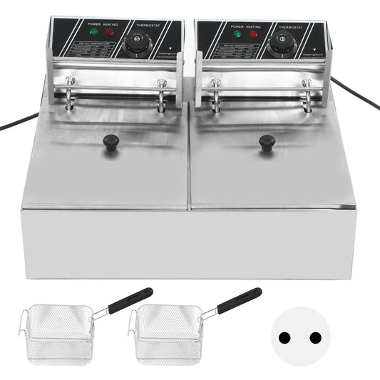 Frituurpan - Dubbele Tanks - Commerciële Elektrische Frituurpan - 500W - 220V - Instelbare Temperatuur - Zilver