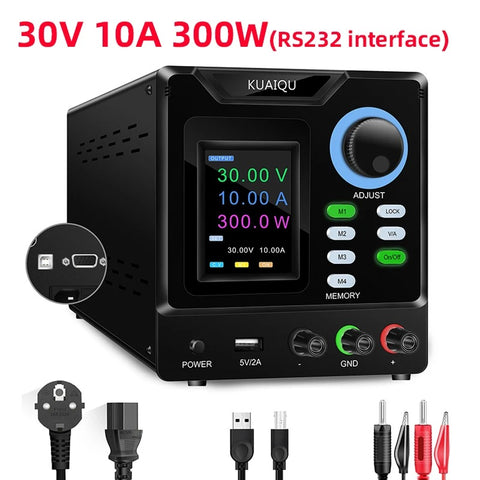 Kuaiqu - Power Supply - Inverter - Adjustable DC Voltage Regulator - Dual-Channel Variable DC Power Supply - 30V - 10A - 300W - 232-Port - AC 220V - Black