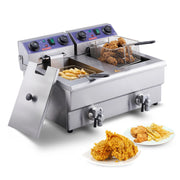 Vevor - Deep Fryer - Deep Fryer - Double Tanks - Commercial Electric Deep Fryer - with Timer Filter - 3000W - 12L - Stainless Steel - Countertop Fryer for Fried Chicken and French Fries - Silver
