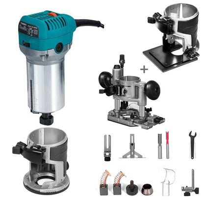 Bovenfrees - Houtfrees - Elektrische Handtrimmer - Hoge Kwaliteit - 710W - 220V - 30000RPM - Vaste basis - Kantelbare basis - Duikbasis - Groen