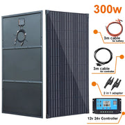 Xinpuguang - Solar panel - Waterproof - Flexible solar panel - Photovoltaic panel - For home, boat, camping, camper - Monocrystalline silicon - 300W kit - Black