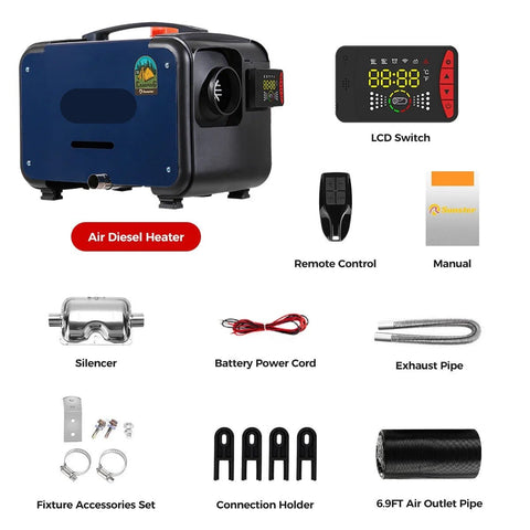 Dieselverwarmer - Elektrische Kachel - 8KW - Bluetooth-app en Afstandsbediening - Ultrastille Nachtverwarming voor Camper, Camper, Tent, Huis - A2105L-Schakelaar - Blauw