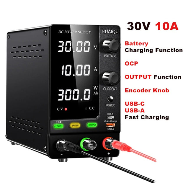 Nice-Power - Power supply - Converter - Adjustable DC power supply - 30V - 10A - AC 220V - USB-A USB-C - Encoder knob - Black