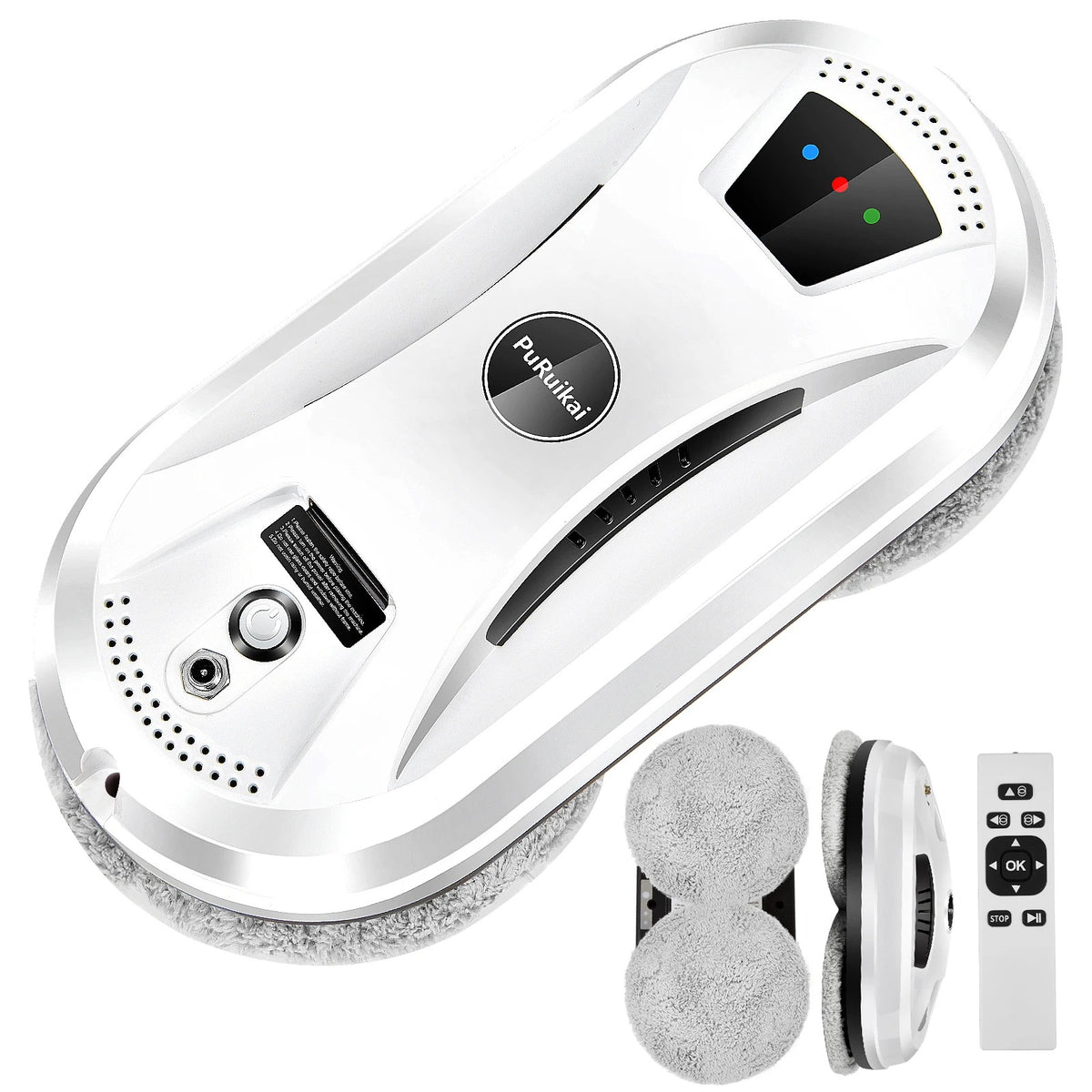PuRuiKai - Robot Window Cleaner - Electric Glass Cleaner with Remote Control for Home - <800W - 240V - Cord Length 5M - White
