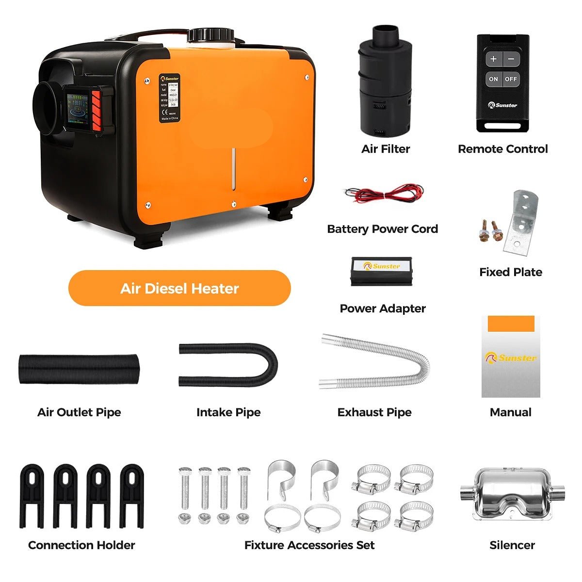 Dieselkachel - Elektrische kachel - 8KW - 220V - Bluetooth-app en Afstandsbediening - Ultrastille Nachtkachel of Campertent voor Thuis - Oranje - QUORE