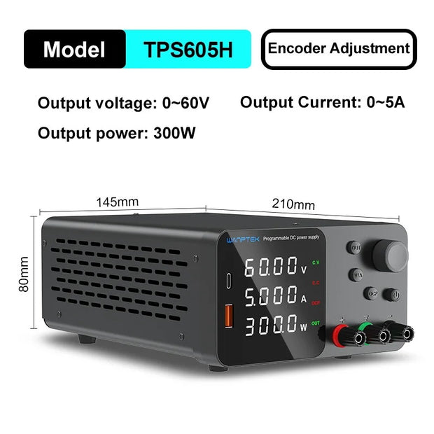 Wanptek - Power supply - Inverter - Adjustable voltage regulator 60V 220V - 5A - 300W - For telephone repair - Regulated lab table - DC power supplies - Black