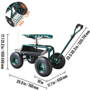 Vevor - Garden Cart - Rolling Work Chair with Wheels - Garden Stool for Plants 360 Degree Swivel Chair - Cart Scooter with Handlebars - Green