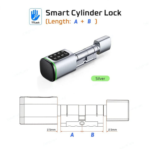 Smart door lock - Smart Lock - Electric door lock - RFID card - Adjustable TTLock - APP - Password - Euro cylinder lock - Digital Keyless Replacement Alexa - Silver