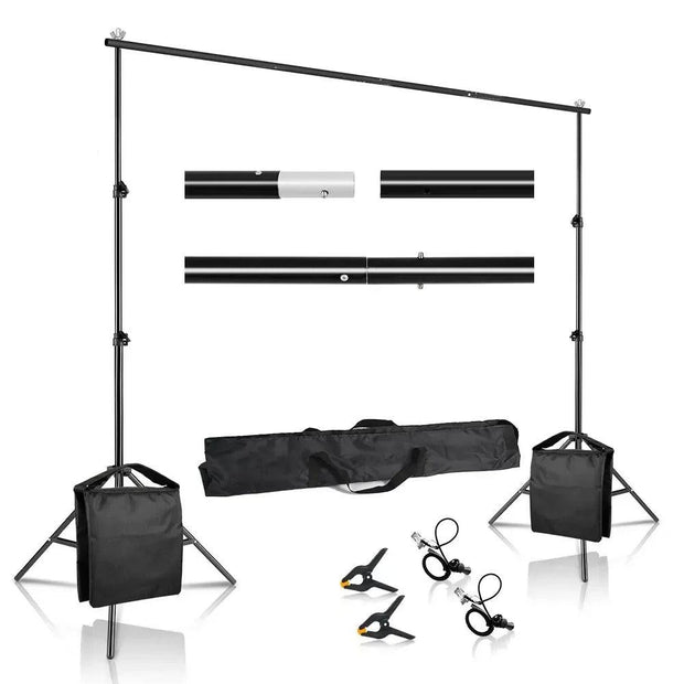 SH - Background Stand Set - 2x2m - Photography Photo Background Stand Adjustable - Thickened Sturdy - 2 Pieces Sandbag - Black 