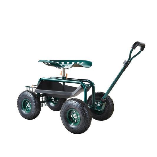Vevor - Tuinkar - Rollende Werkstoel met Wielen - Tuinkruk voor Planten 360 Graden Draaibare Stoel - Wagen Scooter met Stuur - Groen - QUORE