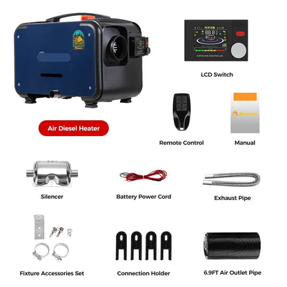 Diesel Heater - Electric Heater - 8KW - Bluetooth App &amp; Remote Control - Ultra Quiet Night Heater for Camper, Motorhome, Tent, House - A2302B Switch - Blue