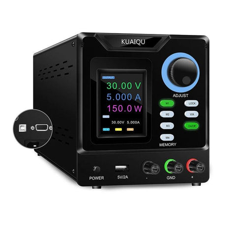 Kuaiqu - Power Supply - Inverter - Adjustable DC Voltage Regulator - Dual-Channel Variable DC Power Supply - 30V - 10A - 300W - 232-Port - AC 220V - Black