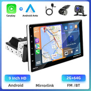 Podofo - Auto Multimedia Speler - 9inch - 2GB - 64GB - AHD - DVR - 1Din - Carplay Scherm - Touchscreen - GPS-navigatie - WIFI - Bluetooth - FM/RDS - Autoradio
