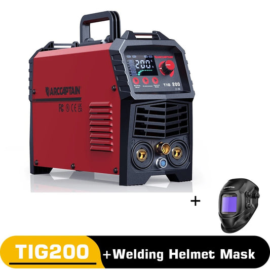 Arccaptain - TIG200 2 - Lasmachine - Elektrische lasmachine - Synergic Contol Welder - 2 in 1 - Tig Lasmachine - LED Digitaal Display - Rood - QUORE