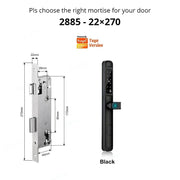 Slim Door Lock - Smart Lock - Electric Door Lock - IP66 - WIFI - Biometric - APP - Mechanical keys - Card - Password - With mortise lock - Black