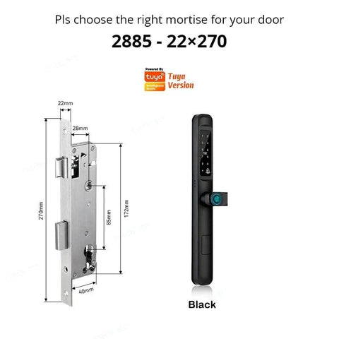 Slim Door Lock - Smart Lock - Electric Door Lock - IP66 - WIFI - Biometric - APP - Mechanical keys - Card - Password - With mortise lock - Black