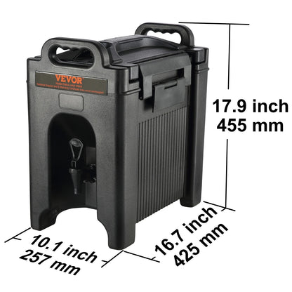 Dispenser - Drankdispenser - Geïsoleerde dispenser - Feestdispenser - Thermische drankdispenser - 2,5 gallon - Zwart - QUORE