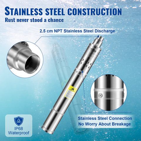 Diepe put dompelpomp - Rioolpomp - 550W - 2850TPM - 35L/Min - IP68 - Grote stroomsnelheid, hoge opvoerhoogte, water extraheren - Zilver - QUORE