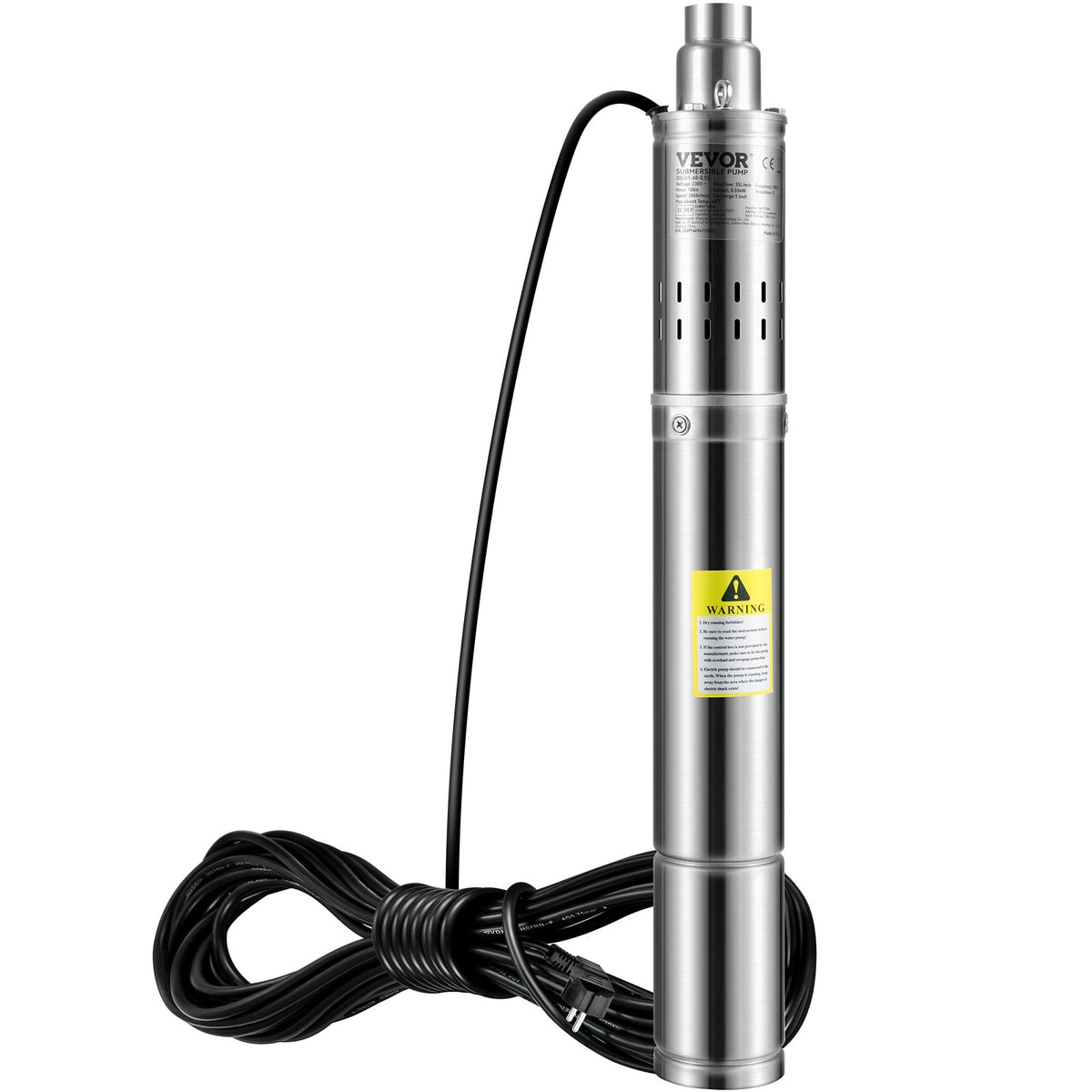 Diepe put dompelpomp - Rioolpomp - 550W - 2850TPM - 35L/Min - IP68 - Grote stroomsnelheid, hoge opvoerhoogte, water extraheren - Zilver - QUORE