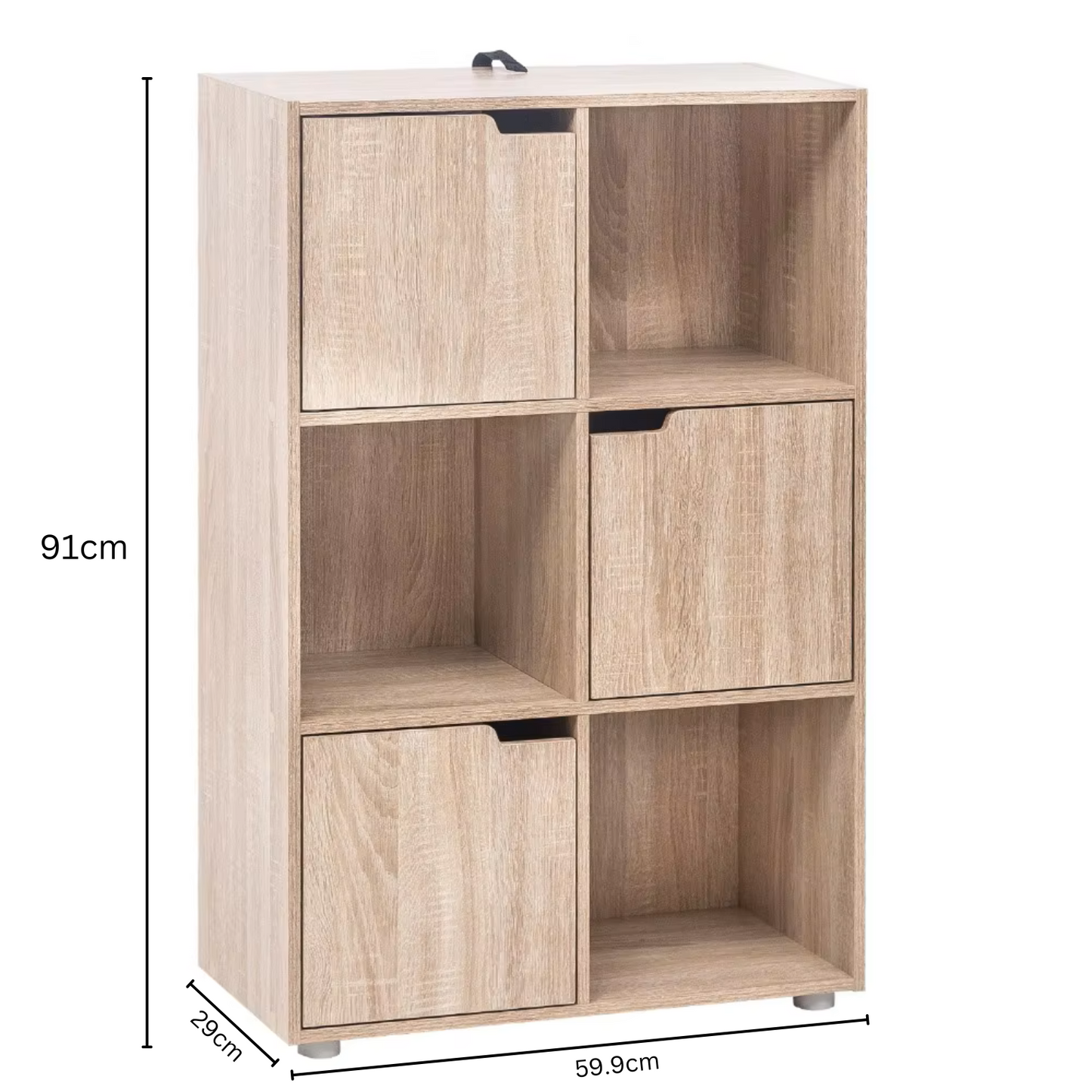 Boekenkasten - Boekenplanken - Boekenkasten Hout – Vrijstaand Wandrek met 6 Vakken & Deuren – Opbergkast voor Boeken - Dossiers - Decoratie – Geschikt voor Woonkamer - Slaapkamer - Kantoor – 59,7x29,7x91cm - Eiken