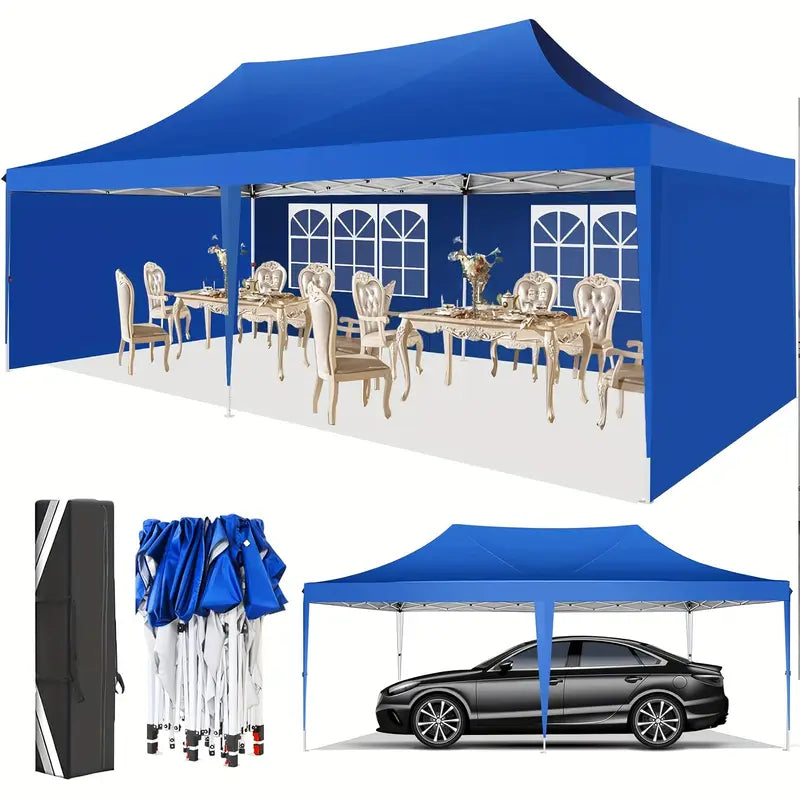 Pop Up Tent – Vouwtent – Partytent – Gazebo – Voortent – 10x20 Meter – UV50+ Bescherming – 6 Afneembare Zijkanten – Blauw