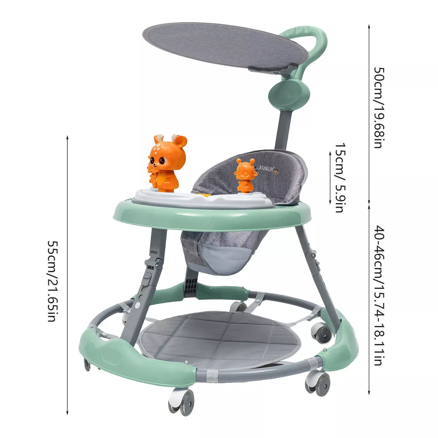 Opvouwbare loopwagen - Baby's - Verstelbaar - Kinderwagen 6-18 maanden - Groen
