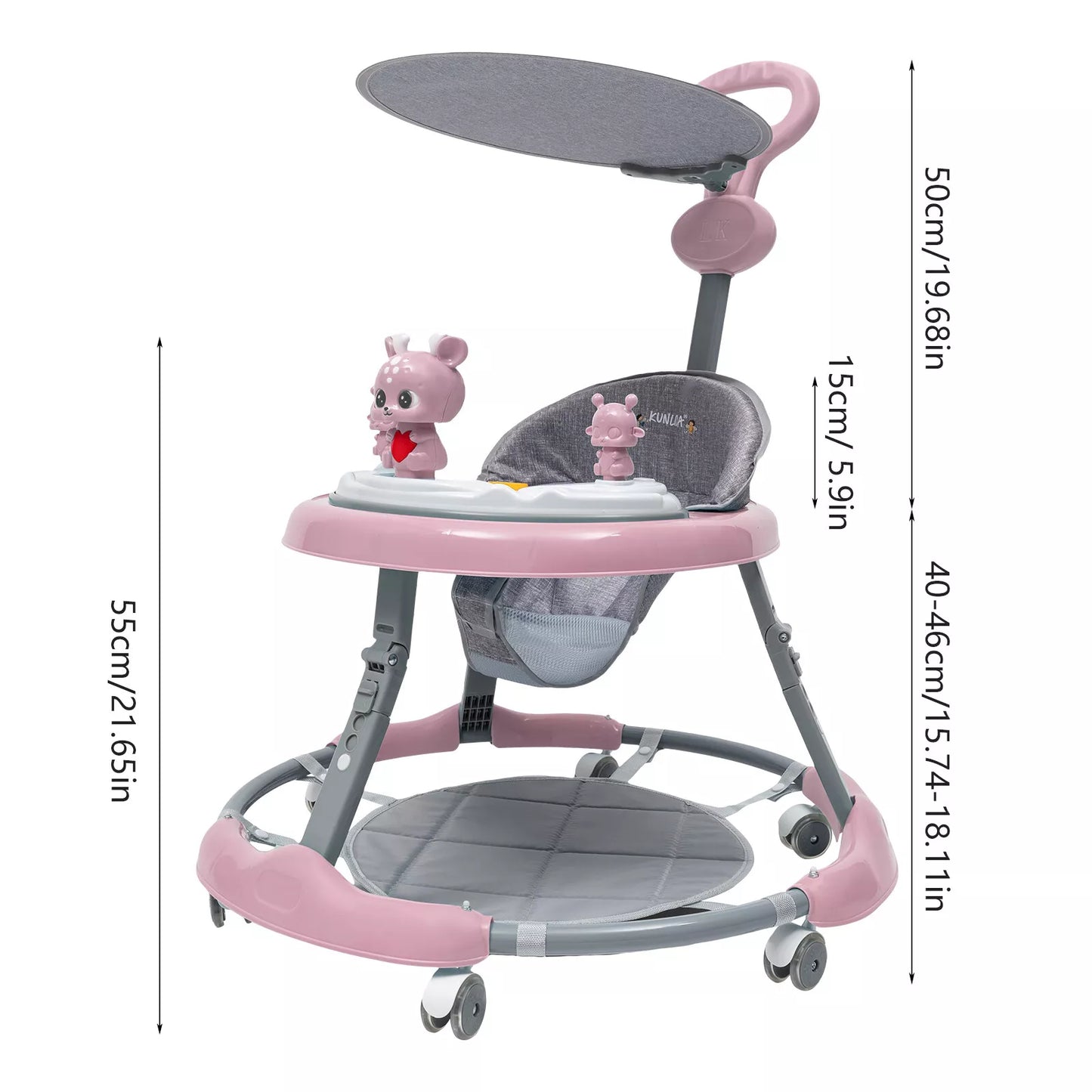 Opvouwbare loopwagen - Baby's - Verstelbaar - Kinderwagen 6-18 maanden - Roze