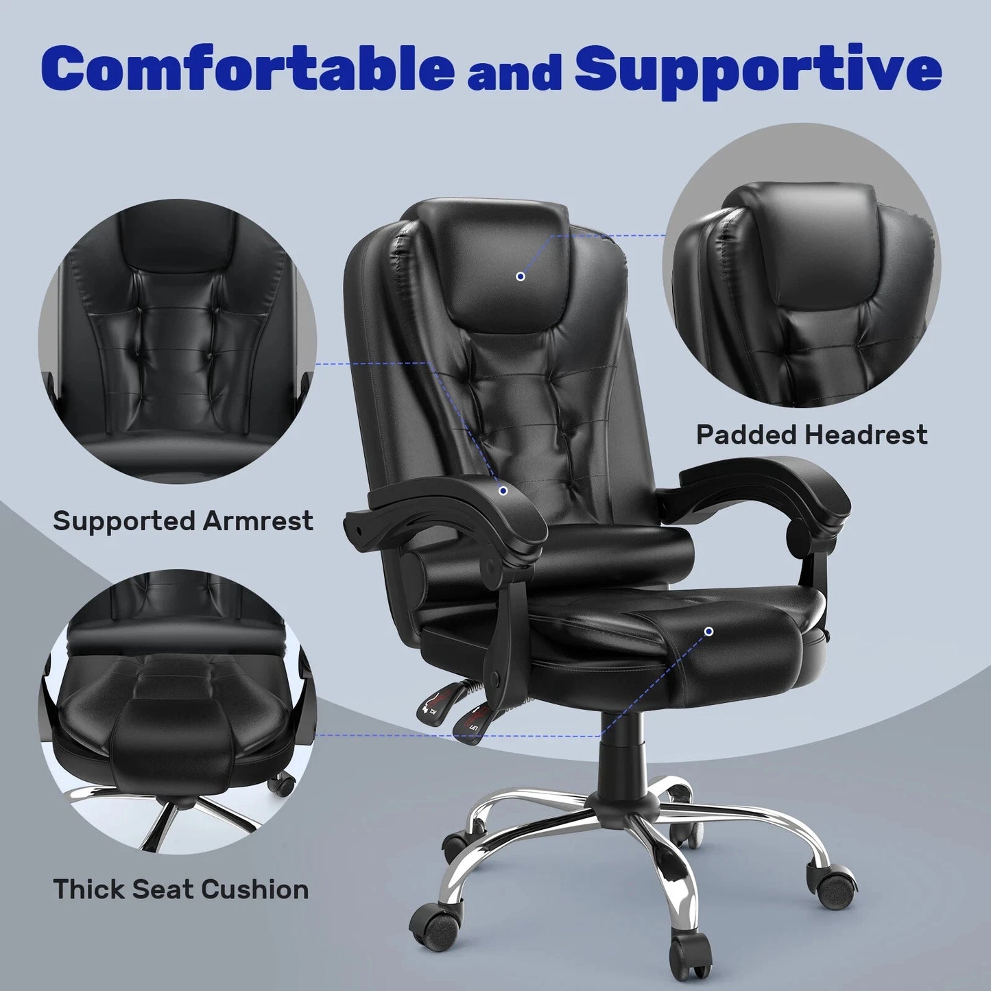 Ergonomische bureaustoel - Gaming stoel - Stoel - Kantoor - Wielen - Zwart