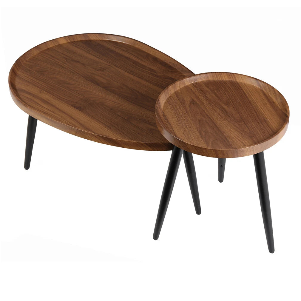 Salontafelset van 2 - Kleine tafel - Woonkamer - Hout - Tafel - Walnoot
