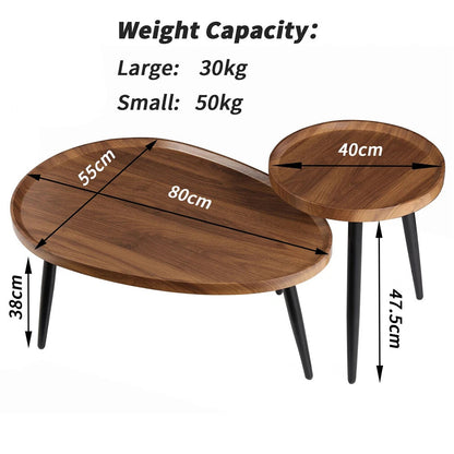 Salontafelset van 2 - Kleine tafel - Woonkamer - Hout - Tafel - Walnoot