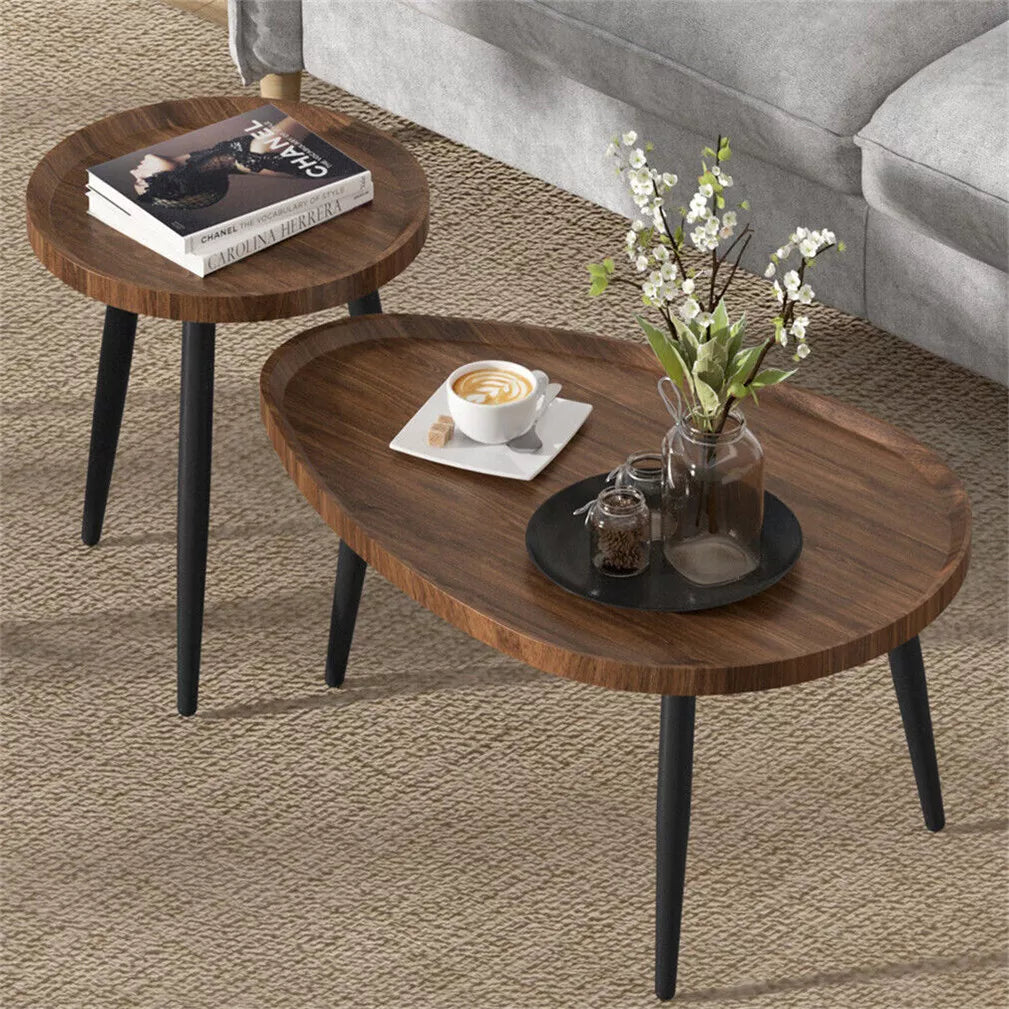 Salontafelset van 2 - Kleine tafel - Woonkamer - Hout - Tafel - Walnoot