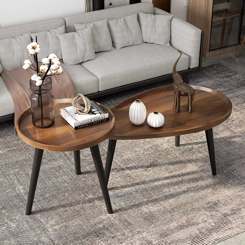 Salontafelset van 2 - Kleine tafel - Woonkamer - Hout - Tafel - Walnoot