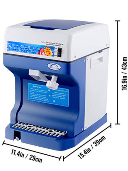 Ice Crusher - Schaaf ijsmachine - Slush Machine - 120kg Capaciteit - met Verstelbare Ijstextuur - 250W -   320 RPM - 29 x 39 x 43 cm - Blauw