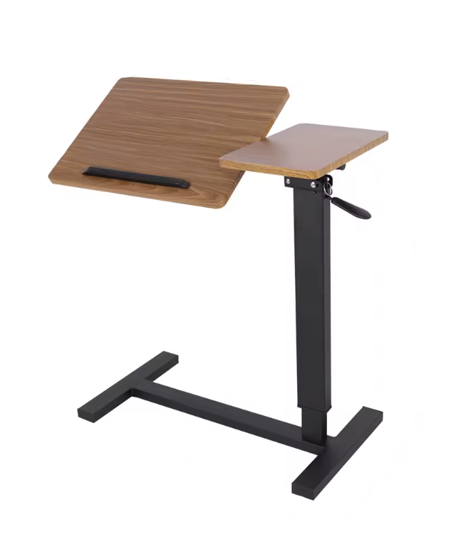 Laptoptafel - Bijzettafel - Bedtafel - Laptopstandaard - Op Wielen - In hoogte verstelbaar - Metaal - Hout - Kantelbaar - QUORE