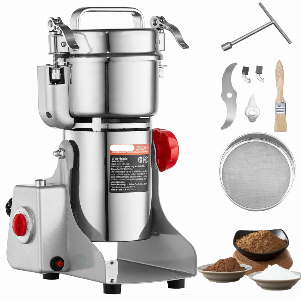 Kruidenmolen Elektrisch - Specerijenmolen - Graanmolen - Kruidenmaler - Elektrische Koffie Molen - Hoge snelheid commerciële slijpmachine - 300G - 1500W - 28000RPM - Zilver