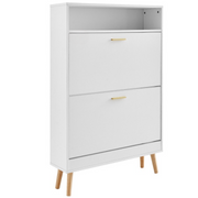Shoe Rack - Shoe Cabinet - 2 Folding Drawers - Top - Storage Space - Cubby - 80 x 23.7 x 120.5 cm - Chipboard - PVC Rattan - Solid Wood - White
