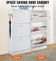 Shoe rack - Shoe cabinet - 3 folding drawers - 60 x 23.7 x 120 cm - P2 chipboard - white
