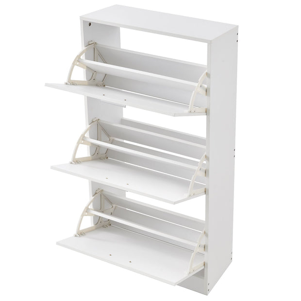 Shoe rack - Shoe cabinet - 3 folding drawers - 60 x 23.7 x 120 cm - P2 chipboard - white