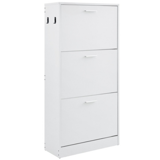 Shoe rack - Shoe cabinet - 3 folding drawers - 60 x 23.7 x 120 cm - P2 chipboard - white