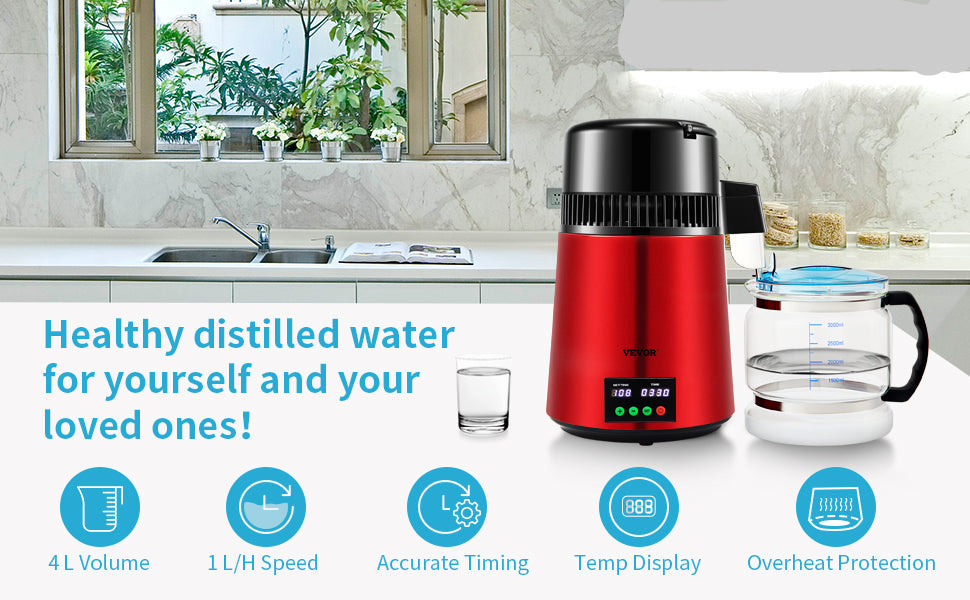 Water Distilleerder - waterdestilleerder - Destilleren - Distiller - Zuiver Water Maken - Automatisch Distilleerketel - Snelle Distilleerapparaat - Water Destilleerapparaat - Rood